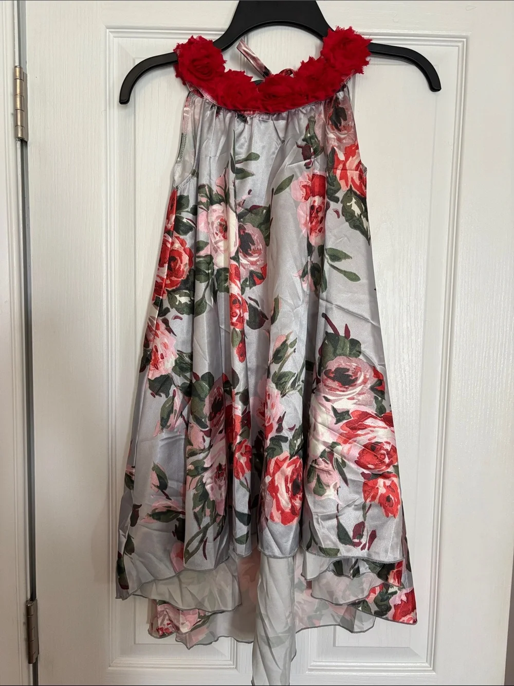 Floral A-Line Women's Skirt with Red Rose Trim